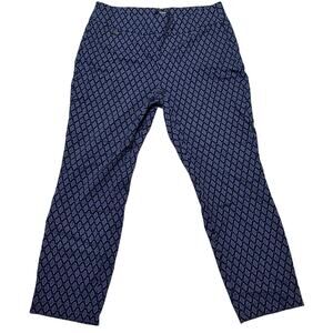 Premise Studio Women Large Blue Diamond Print Straight Leg Pull-On Pants Stretch